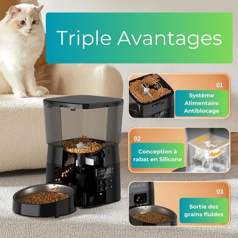 Distributeur Automatique de Croquettes pour Chats et Chiens - Version à Bouton avec Contrôle Intelligent