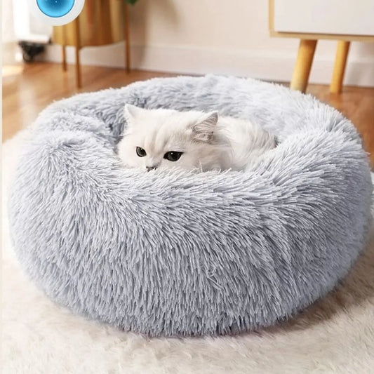 Lit Douillet en Peluche Longue pour Chats et Chiens - Nid Confortable et Chaud, Coussin Moelleux et Tapis de Sommeil