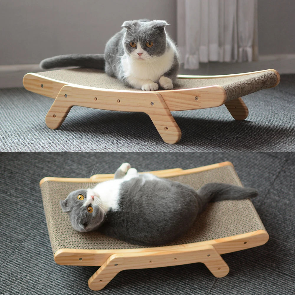 Planche à Gratter et Lit pour Chats - Cadre en Bois, Jouet Anti-Griffures