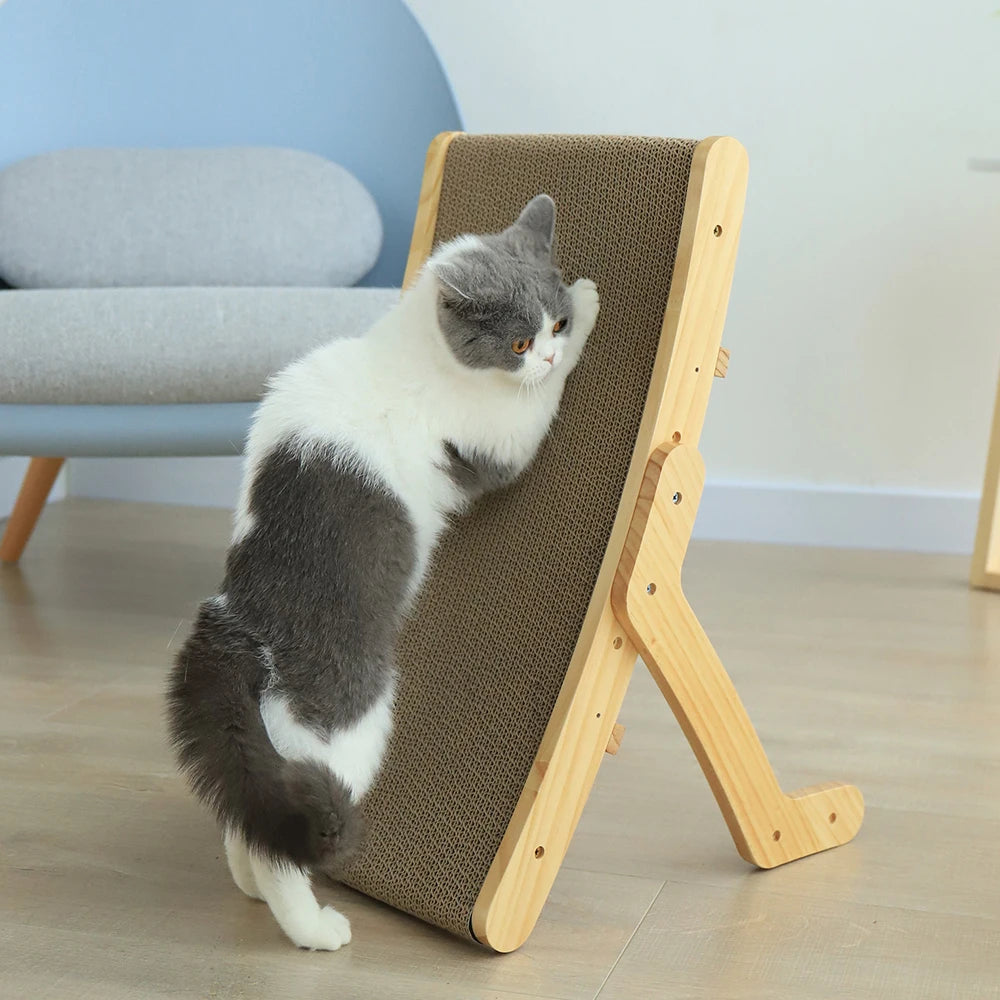 Planche à Gratter et Lit pour Chats - Cadre en Bois, Jouet Anti-Griffures