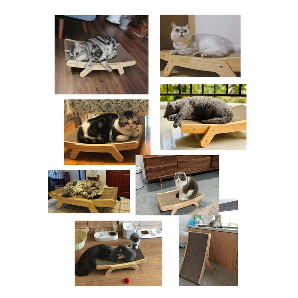 Planche à Gratter et Lit pour Chats - Cadre en Bois, Jouet Anti-Griffures